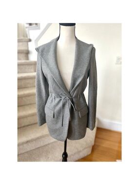 Theory Hooded Drape Grey Shawl Collar Tie Waist Blazer Jacket XS P